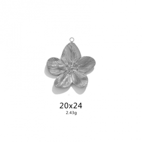 Picture of 5 PCs 304 Stainless Steel Retro Charms Silver Tone Flower 20mm x 24mm