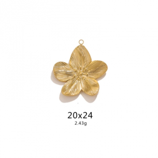Picture of 5 PCs Eco-friendly PVD Vacuum Plating 304 Stainless Steel Retro Charms 18K Gold Plated Flower 20mm x 24mm
