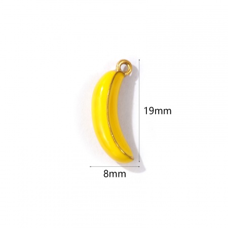 Imagen de 1 Unidad Recubrimiento al Vacío PVD Ecológico 304 Acero Inoxidable 3D Colgantes Chapado en Oro de 18K Amarillo Banana Esmalte 19mm x 8mm