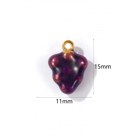 Imagen de 1 Unidad Recubrimiento al Vacío PVD Ecológico 304 Acero Inoxidable 3D Colgantes Chapado en Oro de 18K Púrpura Uva Esmalte 15mm x 11mm