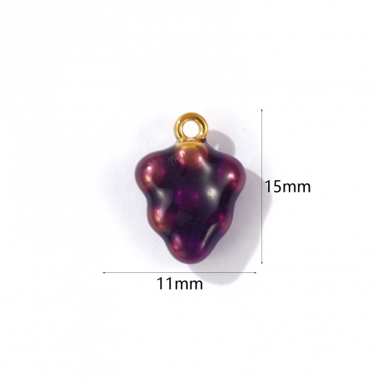 Picture of 1 Piece Eco-friendly PVD Vacuum Plating 304 Stainless Steel 3D Charms 18K Gold Plated Purple Grape Fruit Enamel 15mm x 11mm
