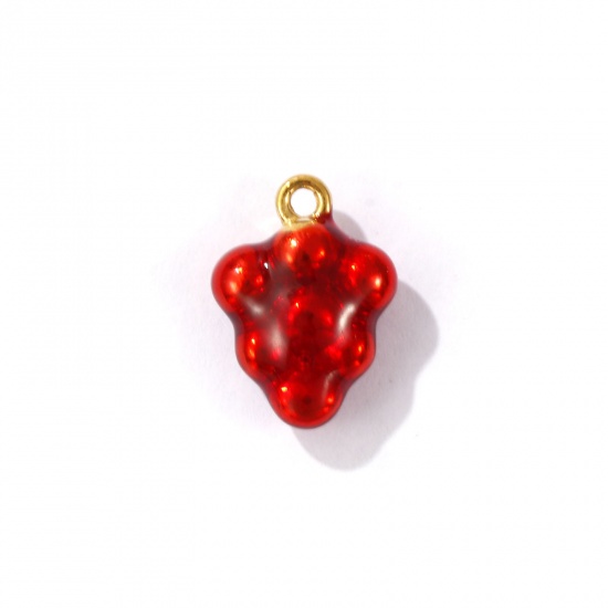 Picture of 1 Piece Eco-friendly PVD Vacuum Plating 304 Stainless Steel 3D Charms 18K Gold Plated Red Grape Fruit Enamel 15mm x 11mm