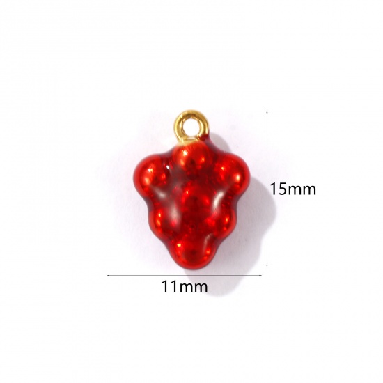 Picture of 1 Piece Eco-friendly PVD Vacuum Plating 304 Stainless Steel 3D Charms 18K Gold Plated Red Grape Fruit Enamel 15mm x 11mm