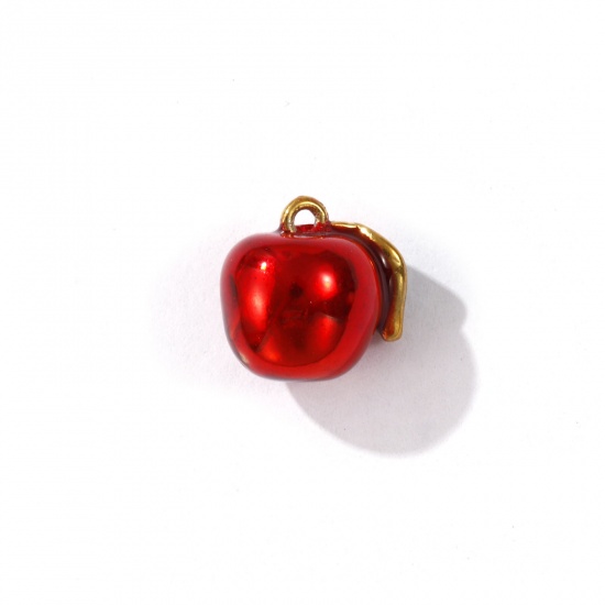 Picture of 1 Piece Eco-friendly PVD Vacuum Plating 304 Stainless Steel 3D Charms 18K Gold Plated Red Apple Fruit Enamel 11mm x 11mm