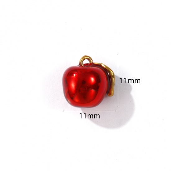 Picture of 1 Piece Eco-friendly PVD Vacuum Plating 304 Stainless Steel 3D Charms 18K Gold Plated Red Apple Fruit Enamel 11mm x 11mm