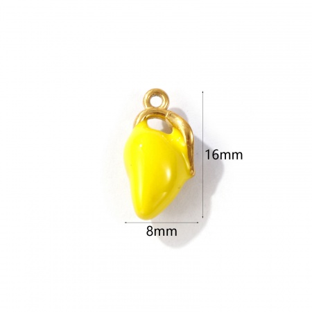 Imagen de 1 Unidad Recubrimiento al Vacío PVD Ecológico 304 Acero Inoxidable 3D Colgantes Chapado en Oro de 18K Amarillo Mango Esmalte 16mm x 8mm