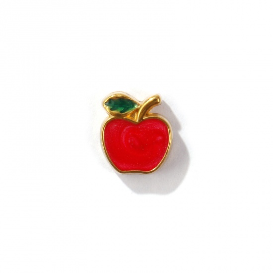 Picture of 1 Piece Eco-friendly PVD Vacuum Plating 304 Stainless Steel Beads For DIY Jewelry Making 18K Gold Plated Apple Fruit Enamel 10mm x 9mm, Hole: Approx 1.2mm