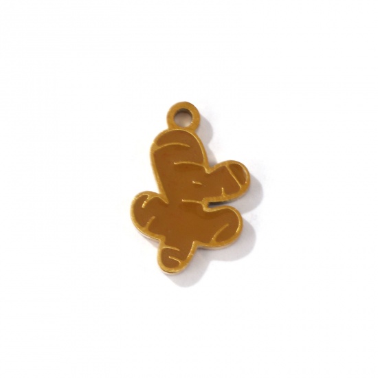 Picture of 2 PCs Eco-friendly PVD Vacuum Plating 304 Stainless Steel Charms 18K Gold Plated Dark Brown Vegetable Enamel 14mm x 9mm