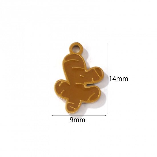 Picture of 2 PCs Eco-friendly PVD Vacuum Plating 304 Stainless Steel Charms 18K Gold Plated Dark Brown Vegetable Enamel 14mm x 9mm