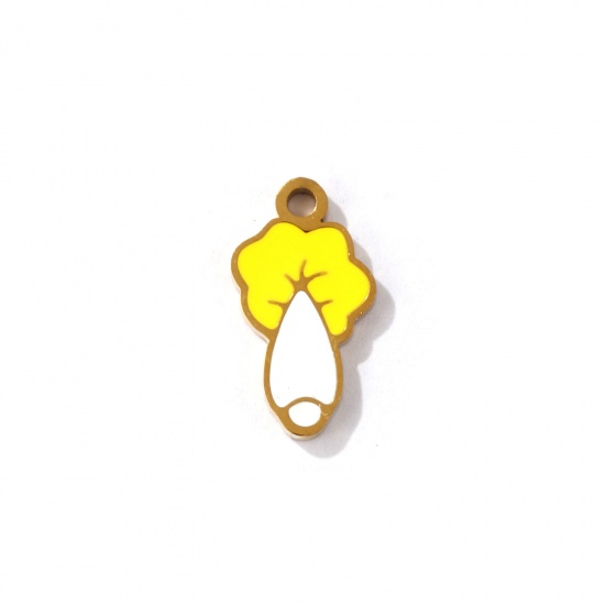 Picture of 2 PCs Eco-friendly PVD Vacuum Plating 304 Stainless Steel Charms 18K Gold Plated White & Yellow Vegetable Enamel 14mm x 8mm