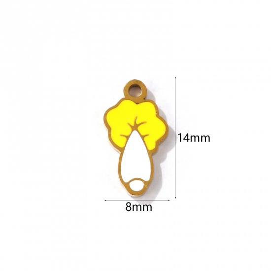 Picture of 2 PCs Eco-friendly PVD Vacuum Plating 304 Stainless Steel Charms 18K Gold Plated White & Yellow Vegetable Enamel 14mm x 8mm