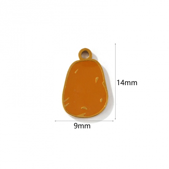 Picture of 2 PCs Eco-friendly PVD Vacuum Plating 304 Stainless Steel Charms 18K Gold Plated Brown Hyacinth Bean Enamel 14mm x 9mm