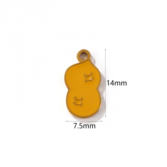 Picture of 2 PCs Eco-friendly PVD Vacuum Plating 304 Stainless Steel Charms 18K Gold Plated Light Brown Peanut Enamel 14mm x 7.5mm