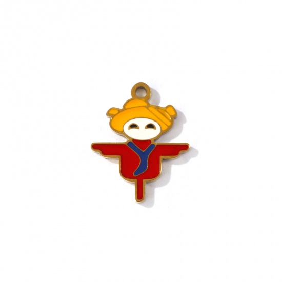 Picture of 2 PCs Eco-friendly PVD Vacuum Plating 304 Stainless Steel Charms 18K Gold Plated Multicolor Halloween Scarecrow Enamel 16mm x 13mm
