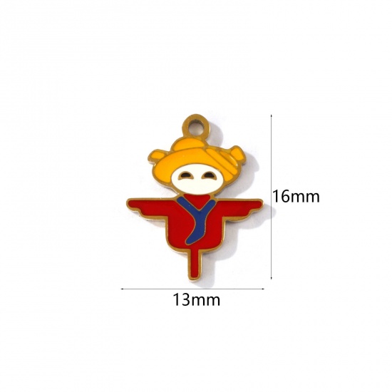 Picture of 2 PCs Eco-friendly PVD Vacuum Plating 304 Stainless Steel Charms 18K Gold Plated Multicolor Halloween Scarecrow Enamel 16mm x 13mm