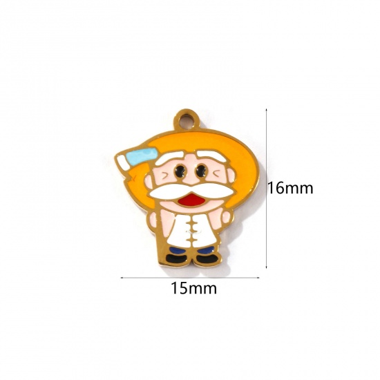 Picture of 2 PCs Eco-friendly PVD Vacuum Plating 304 Stainless Steel Charms 18K Gold Plated Multicolor Person Enamel 16mm x 15mm