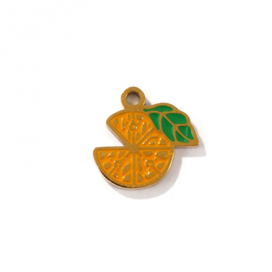 Image de 2 Pcs Breloques en 304 Acier Inoxydable Revêtement sous Vide PVD Respectueux de l'Environnement Collection Végétale Plaqué Or 18K Orange Orange Émail 12mm x 12mm