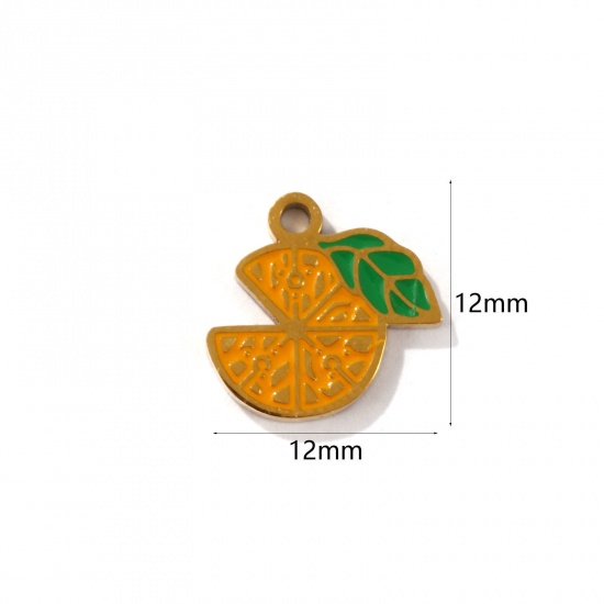 Image de 2 Pcs Breloques en 304 Acier Inoxydable Revêtement sous Vide PVD Respectueux de l'Environnement Collection Végétale Plaqué Or 18K Orange Orange Émail 12mm x 12mm