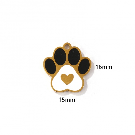 Picture of 2 PCs Eco-friendly PVD Vacuum Plating 304 Stainless Steel Pet Memorial Charms 18K Gold Plated Paw Print Enamel 16mm x 15mm