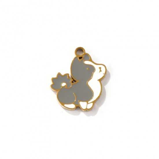 Picture of 2 PCs Eco-friendly PVD Vacuum Plating 304 Stainless Steel Pet Memorial Charms 18K Gold Plated Dog Animal Enamel 14mm x 12mm