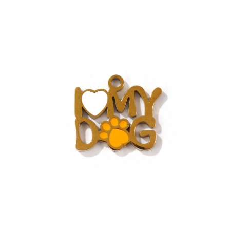 Picture of 2 PCs Eco-friendly PVD Vacuum Plating 304 Stainless Steel Pet Memorial Charms 18K Gold Plated Heart Paw Print Enamel 15mm x 13mm