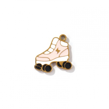 Picture of 2 PCs Eco-friendly PVD Vacuum Plating 304 Stainless Steel Ocean Jewelry Charms 18K Gold Plated Multicolor Pearlized Roller Skates Enamel 13mm x 12.5mm