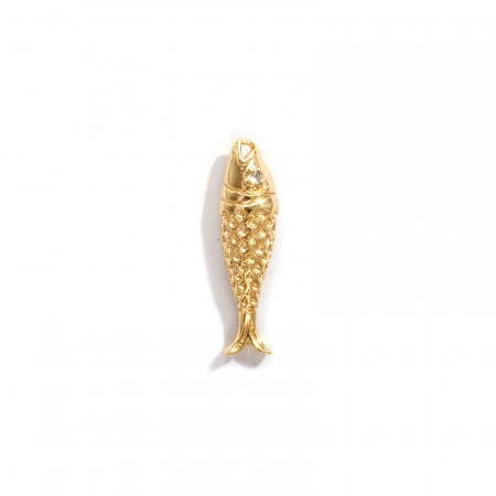 Picture of 2 PCs Eco-friendly Brass Ocean Jewelry Charms 18K Real Gold Plated Fish Animal 3D Clear Cubic Zirconia 20.5mm x 6mm