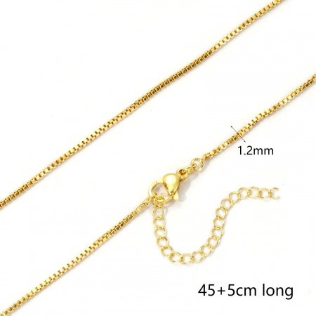 Picture of 2 PCs Eco-friendly Brass Box Chain Necklace 18K Real Gold Plated 45cm(17.7") + 5cm(2") long, Chain Size: 1.2mm