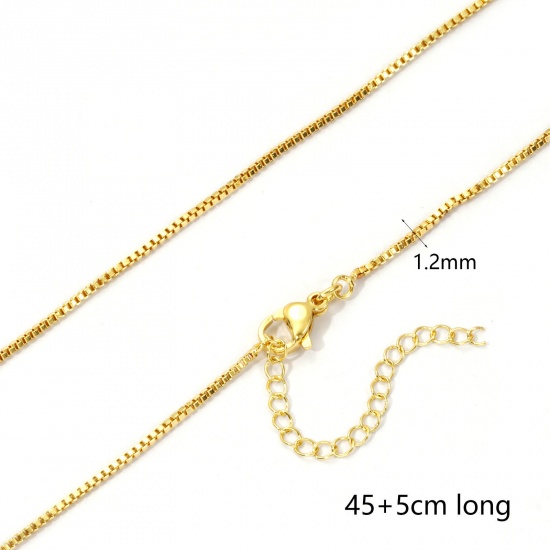 Изображение 2 PCs Eco-friendly Brass Box Chain Necklace 18K Real Gold Plated 45cm(17.7") + 5cm(2") long, Chain Size: 1.2mm
