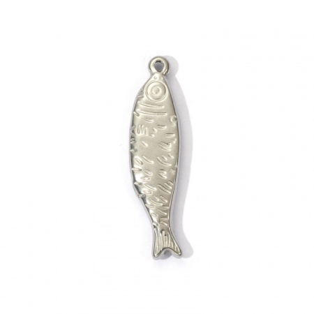 Picture of 2 PCs Eco-friendly PVD Vacuum Plating 304 Stainless Steel Ocean Jewelry Pendants Silver Tone Fish Animal 3D 4.1cm x 1cm