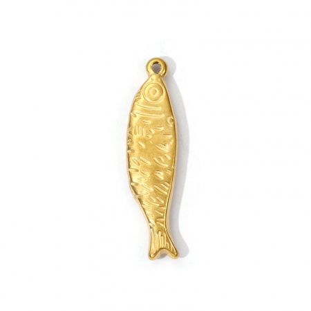 Picture of 2 PCs Eco-friendly PVD Vacuum Plating 304 Stainless Steel Ocean Jewelry Pendants 18K Gold Plated Fish Animal 3D 4.1cm x 1cm