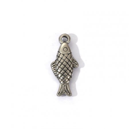 Picture of 2 PCs Eco-friendly PVD Vacuum Plating 304 Stainless Steel Ocean Jewelry Charms Silver Tone Fish Animal 3D 21mm x 9mm