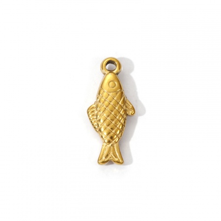 Picture of 2 PCs Eco-friendly PVD Vacuum Plating 304 Stainless Steel Ocean Jewelry Charms 18K Gold Plated Fish Animal 3D 21mm x 9mm