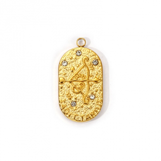 Immagine di 1 Piece Eco-friendly PVD Vacuum Plating 304 Stainless Steel Charms 18K Real Gold Plated Oval Sagittarius Sign Of Zodiac Constellations Clear Cubic Zirconia 25mm x 13mm