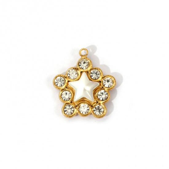 1 Piece Eco-friendly PVD Vacuum Plating 304 Stainless Steel Galaxy Charms 18K Real Gold Plated White Pentagram Star Acrylic Imitation Pearl Clear Rhinestone 20mm x 18mm の画像