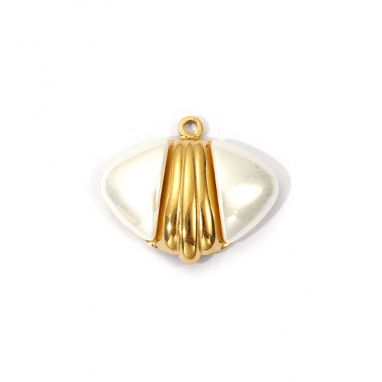 1 Piece Eco-friendly PVD Vacuum Plating 304 Stainless Steel Charms 18K Real Gold Plated White Shell Acrylic Imitation Pearl 22mm x 19.5mm の画像