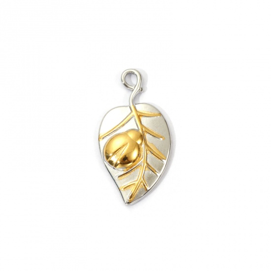 Bild von 1 Piece Eco-friendly PVD Vacuum Plating 304 Stainless Steel Insect Charms 18K Real Gold Plated & Silver Tone Two Tone Leaf Ladybird 22mm x 11mm