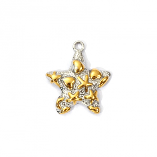 Bild von 1 Piece Eco-friendly PVD Vacuum Plating 304 Stainless Steel Ocean Jewelry Charms 18K Real Gold Plated & Silver Tone Two Tone Star Fish Heart 20mm x 18mm