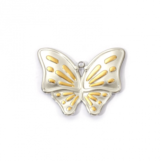 Bild von 1 Piece Eco-friendly PVD Vacuum Plating 304 Stainless Steel Insect Pendants 18K Real Gold Plated & Silver Tone Two Tone Butterfly Animal 3cm x 2.5cm