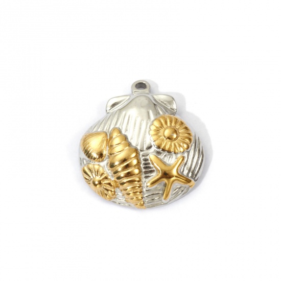 Bild von 1 Piece Eco-friendly PVD Vacuum Plating 304 Stainless Steel Ocean Jewelry Charms 18K Real Gold Plated & Silver Tone Two Tone Shell Conch Sea Snail 21.5mm x 20mm