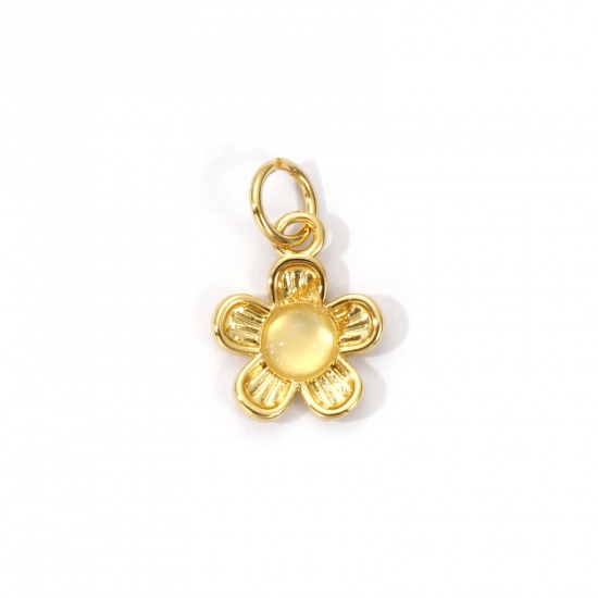 Picture of 1 Piece Eco-friendly Brass & Jade Charms 18K Real Gold Plated Beige Flower 16mm x 10mm