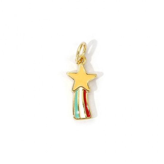 Picture of 2 PCs Eco-friendly Brass Galaxy Charms 18K Real Gold Plated Multicolor Enamel Meteor 18mm x 7mm
