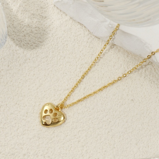 Immagine di 2 Pz Ecologico Ottone Memoriale dell'animale Ciondoli 18K Vero Oro Placcato Cuore Orma di Zampa Filigrana 15mm x 12.5mm