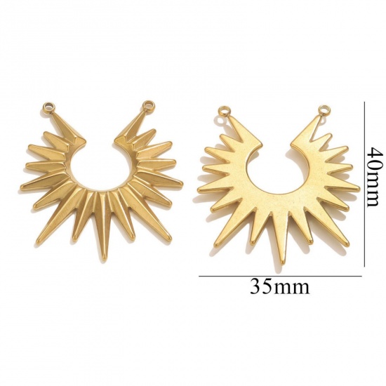 Picture of 2 PCs Eco-friendly PVD Vacuum Plating 304 Stainless Steel Connectors Charms Pendants 18K Gold Plated Sun Rays 35mm x 40mm