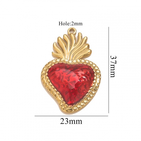 Picture of 1 Piece Eco-friendly PVD Vacuum Plating 304 Stainless Steel Pendant Charm Necklace 18K Gold Plated Red Heart Enamel 23mm x