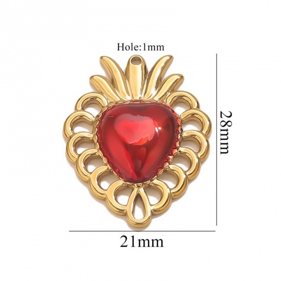 1 Piece Eco-friendly PVD Vacuum Plating 304 Stainless Steel Pendant Charm Necklace 18K Gold Plated Red Heart Enamel 21mm x 28mm の画像