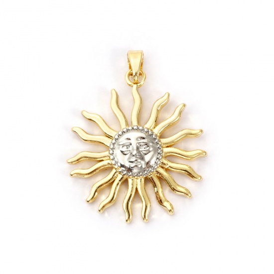 Imagen de 1 Piece Brass Galaxy Pendants 18K Gold Plated & Platinum Plated Sun Two Tone 3.1cm x 2.4cm