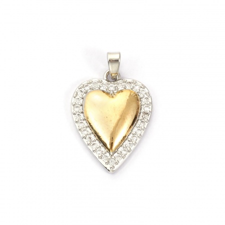 Bild von 1 Stück Messing Valentinstag Charms 18K Vergoldet & Platin Plattiert Herz Mixefarbe Klar Kubischer Zirkon 25mm x 16mm