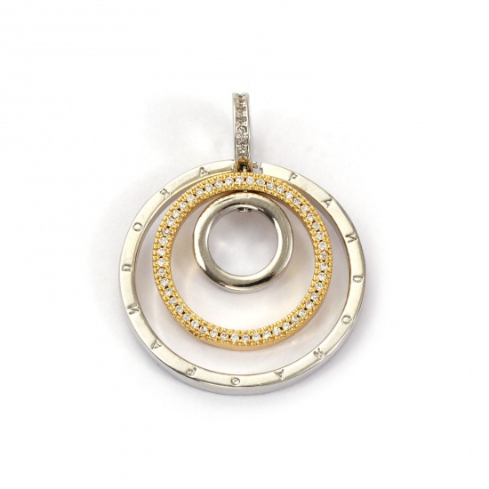 Imagen de 1 Piece Brass Pendants 18K Gold Plated & Platinum Plated Circle Ring Rotatable Clear Cubic Zirconia 3.6cm x 2.8cm
