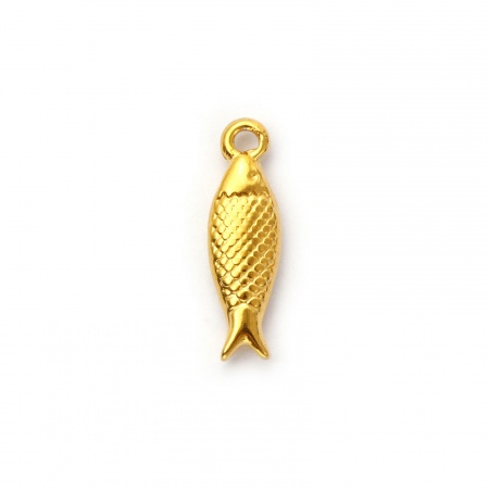 Picture of 2 PCs Eco-friendly PVD Vacuum Plating Waterproof Anti-Tarnish Hypoallergenic 304 Stainless Steel Ocean Jewelry Charms 18K Real Gold Plated Fish Animal 3D 22mm x 6.5mm
